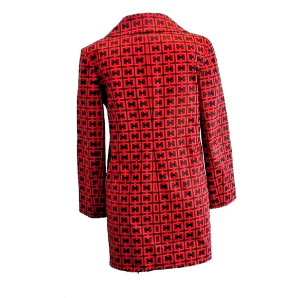 H Geometric Pattern Long Jacket Sz S Spring Fall Black Red Pattern Sophisticated - Picture 10 of 10